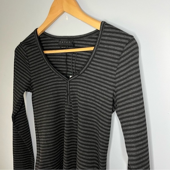 HATCH The Ruthie Long Sleeve Charcoal Heather Black Stripe Bodysuit Sz 2/M NWT - Picture 5 of 16